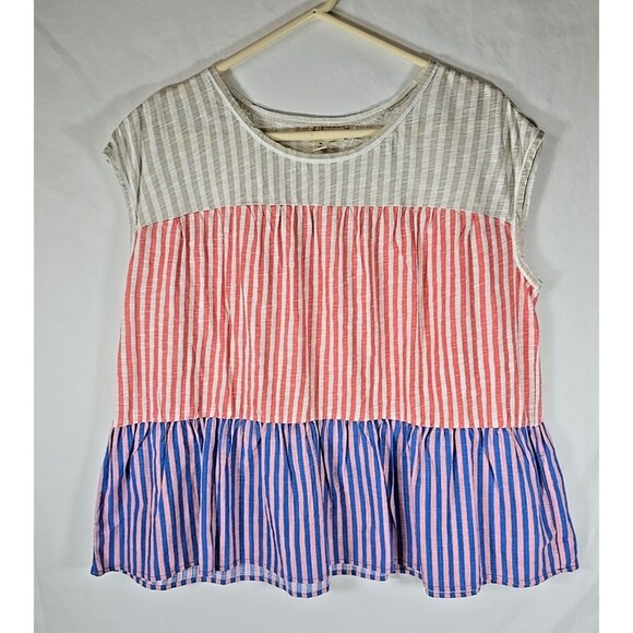 Set of 3 Style & Co Red White Blue Stripe Cap Sleeve Ruffle Hem Cotton Sz XL - Picture 2 of 15
